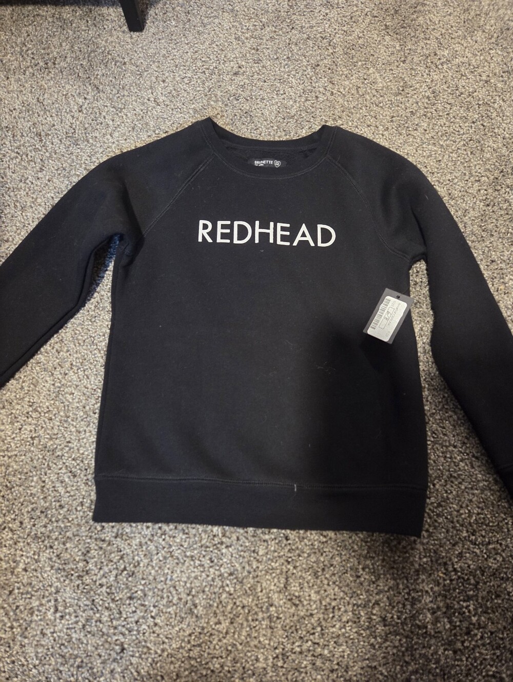 Girls BrunetteTheLabel RedHead Black Crewneck Sweatshirt with White Logo